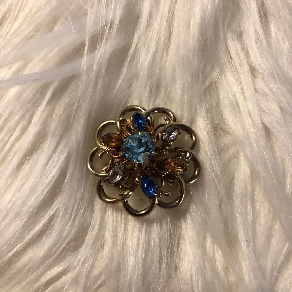 Vintage multi colored stone brooch, no markings